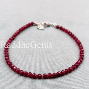 Ruby Bracelet 3mm Round Beads, Natural Ruby Gemstone Jewelry, Sterling Silver Clasp, Dainty Minimalist Bracelet, July Birthstone Gift