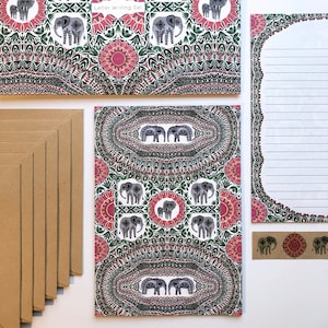 Ensemble d’écriture de lettres - Eléphants et feuillage