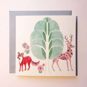 Carte de voeux - renard et le cerf