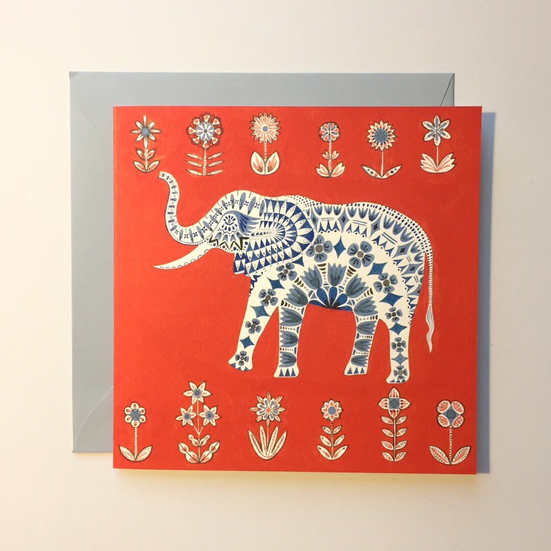 Greeting Card - Red Elephant - Etsy UK