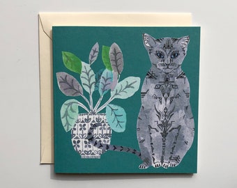 Cat and Pot Plant Mini Card