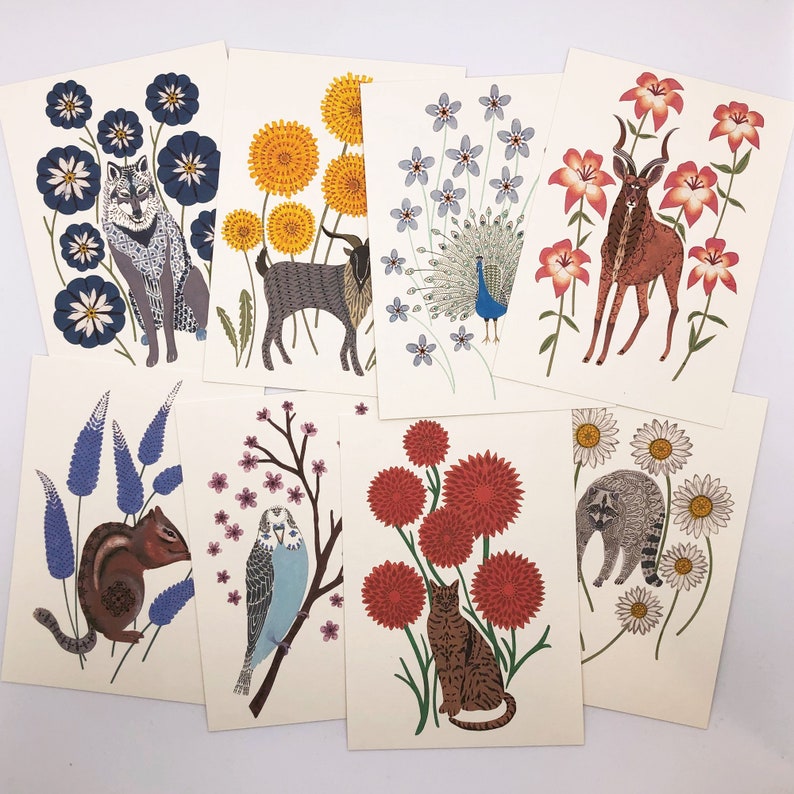 Pack of 8 Postcards Animals & Flowers image 4
