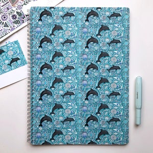 A4 Lined Dolphins and Seashells Notebook