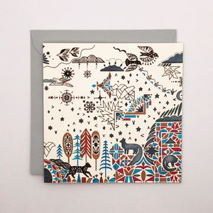 Carte de vœux - Renards et arbres géo