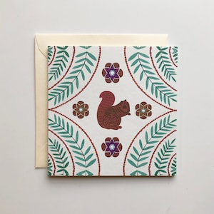 Mini carte écureuil roux et feuilles
