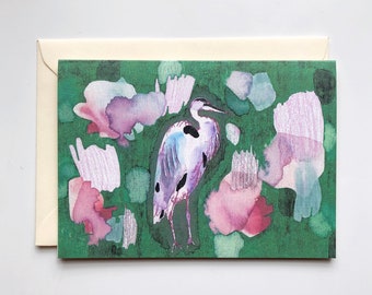 Heron and Painted Shapes Card