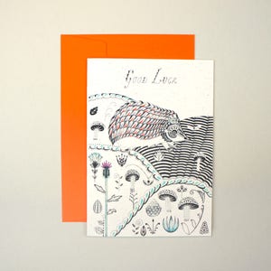 Greeting Card - Hedgehog and Pinecones Good Luck