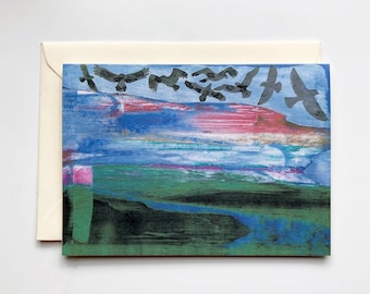Carte Oiseaux dans un ciel arc-en-ciel
