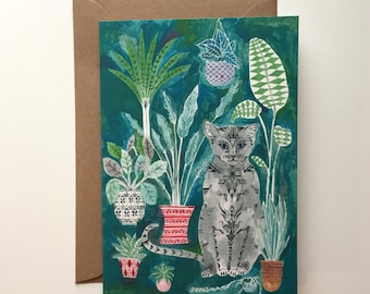 Cat and Pot Plants Card
