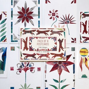 Zestaw 8 pocztówek - Folk Collages