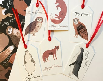 Fox, Owl and Penguin Christmas Gift Tags (Set of 6)