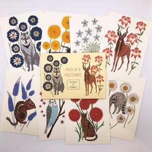 Pack of 8 Postcards - Animals & Flowers