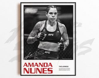 Impressão artística de Amanda Nunes, decoração de parede de artes marciais mistas, decoração de academia em casa, presente esportivo, pôster de lutador de UFC, arte de MMA