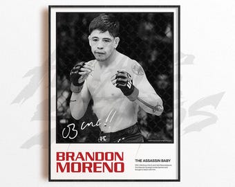Impressão artística de Brandon Moreno, decoração de parede de artes marciais mistas, decoração de academia em casa, presente esportivo, pôster de lutador de UFC, arte de MMA