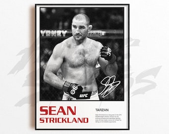 Impressão artística de Sean Strickland, decoração de parede de artes marciais mistas, decoração de academia em casa, presente esportivo, pôster de lutador de UFC, arte de MMA