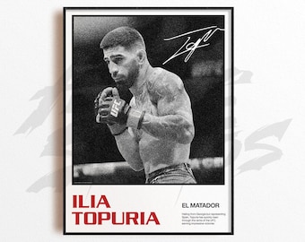 Impressão artística de Ilia Topuria, decoração de parede de artes marciais mistas, decoração de academia em casa, presente esportivo, pôster de lutador de UFC, arte de MMA