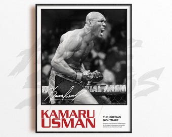 Impressão artística de Kamaru Usman, decoração de parede de artes marciais mistas, decoração de academia em casa, presente esportivo, pôster de lutador de UFC, arte de MMA