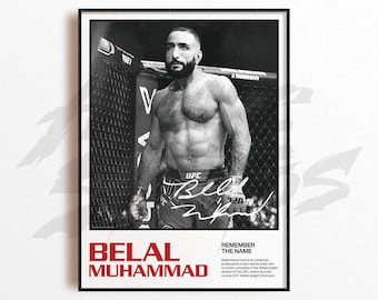Belal Muhammad Art Print, decoração de parede de artes marciais mistas, decoração de academia em casa, presente esportivo, pôster de lutador de UFC, arte de MMA