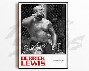 Impressão artística de Derrick Lewis, decoração de parede de artes marciais mistas, decoração de academia em casa, presente esportivo, pôster de lutador de UFC, arte de MMA