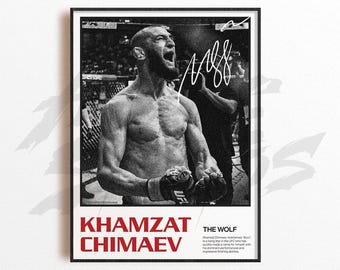 Impressão artística de Khamzat Chimaev, decoração de parede de artes marciais mistas, decoração de academia em casa, presente esportivo, pôster de lutador de UFC, arte de MMA