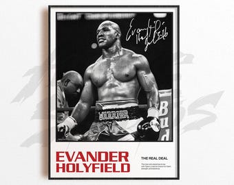 Arte de Evander Holyfield, Impressão de arte de boxe, Decoração de parede de artes de boxe, Decoração de academia em casa, Presente esportivo, Pôster de lutador de boxe, Pôster de combate