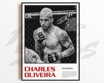 Impressão artística de Charles Oliviera, decoração de parede de artes marciais mistas, decoração de academia em casa, presente esportivo, pôster de lutador de UFC, arte de MMA