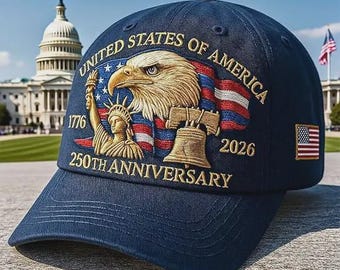 250th Anniversary Eagle Hat: Vintage Embroidered USA Dad Cap