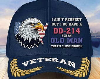 DD214 Veteran Hat for Men Embroidered, Funny Old Man Military Cap, Patriotic Eagle USA Hat, Veterans Day Gift, Retirement Gift for Him