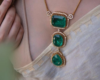 Smaragdgroene Kundan-ketting | Indiase bruidssieraden
