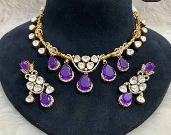 Purple Kundan Choker Set | Gold Plated Indian Jewelry