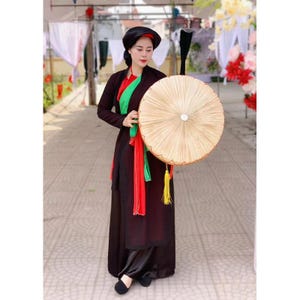 Ao Dai - Ensemble de vêtements traditionnels vietnamiens préfabriqués pour femme - Tenue Ao Tu Than, Yem, Ba Ba pour la photographie ou le festival áo tứ thân quan họ