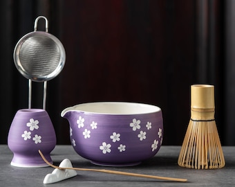 Matcha Bowl Set | Purple Cherry Blossom Japanese Tea Ceremony Kit