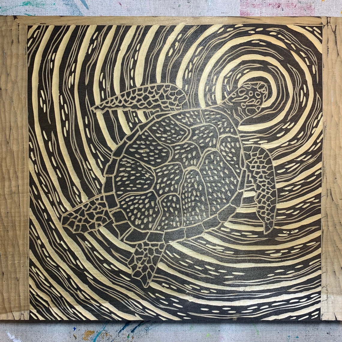 Sea Turtle digital Print of Original Woodcut Block Print - Etsy