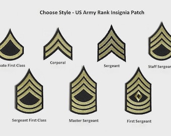 US Army Rank Insignia iron on patches and Sew On Backing Patch - Custom Rank Insignia