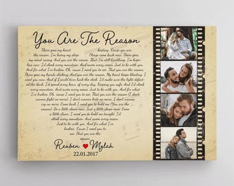 Custom Song Lyrics Heart Shape, Photo Collage On Roll Film, 4 Pictures Canvas - Personalized Poster - Canvas 1.5in Frame - Custom Song Lyric