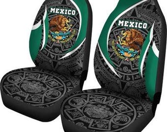 3D All Over Printed Car Seat Cover With Mexico Aztec, Mexico Front Seat Cover, Car Floor Mats, Front Car Mat - with Foam Option