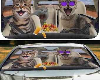 Funny Animals Car Windshield Sun Shade, Cat Driving Car Foldable Sunshade - Auto Car Sunshade - Tailgate Wrap or License Plate