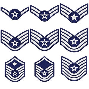 US Air Force Rank Insignia iron on patches and Sew On Backing Patch - Custom Rank Insignia