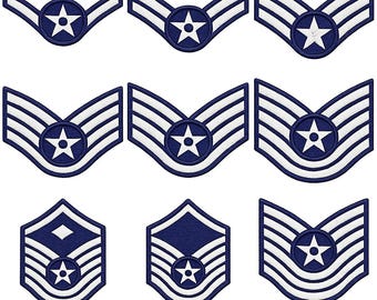Parches termoadhesivos y parches de respaldo para coser con insignias de rango de la Fuerza Aérea de EE. UU. - Insignias de rango personalizadas