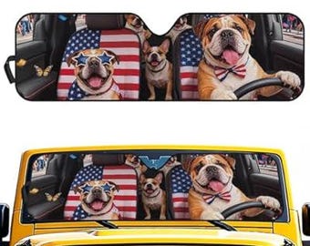 Funny Patriotic Bulldog Car Windshield Sun Shade