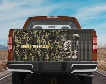 Military Car Wrap, Honor The Fallen Veteran American Tailgate Wrap Tailgate Decals For Trucks Veteran American Patriot - Auto Car Sunshade