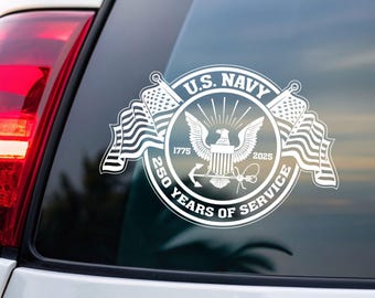 Pegatinas de vinilo de la Marina de los EE. UU. conmemorativas de sus 250 años de servicio para coche, camión, pared o portátil - Pegatina personalizada