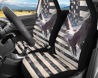 USA Flag Camo Car Front Seat Cover for Men 2 Pieces Set Eagle Automotive Seat Cover, Accessories Car Floor Mats, Front Car Mat