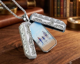 Collar con colgante de foto personalizado negro con placa militar para papá, cadena de acero inoxidable para clavícula de hombre, joyería moderna y popular.
