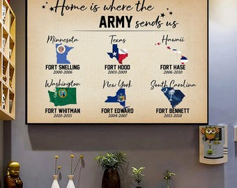 Póster personalizado para soldados El hogar es donde el ejército nos envía Regalo personalizado, Lienzo o póster de regalo personalizado, Regalo para veteranos