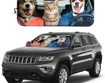 Cute Cats and Dog Car Sunshade, Funny Cat Car Sun Shade Windshield