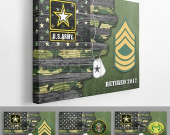 Personalized Canvas 1.5in Frame or Poster - USA Half Flag With Military Ranks/Insignia - Personalized Name & Ranks