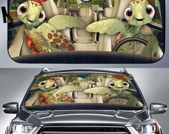 Funny Turtle Couple Driving Car Sunshade Blocks Farm Pet Auto Universal Sunshield for Windshield