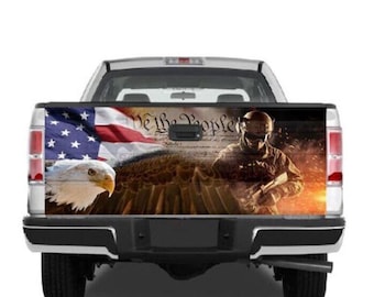 Military Car Wrap, Veteran Patriotic We The People Eagle America Flag Tailgate Wrap Decal Truck Decoration - Auto Car Sunshade License Plate