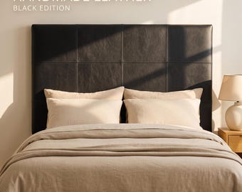 King Black Leather Headboard | Genuine Full Grain Moroccan Panel Bed Accent